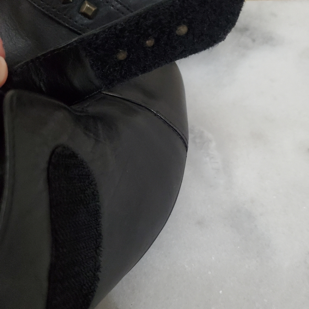 Mephisto Black Leather Round Toe Chunky Heel Velcro Strap Women's Shoe 5 1/2   8 - Picture 14 of 15